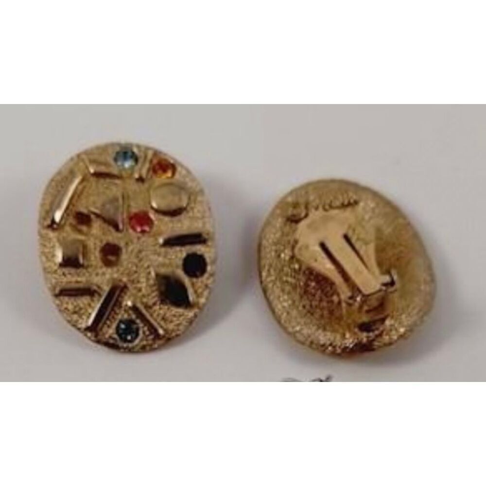 Vintage Sarah Coventry Sultana Gold Confetti Rhinestone Clip Earrings